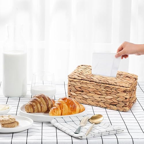 GRUGOODS Housse de boîte à mouchoirs rectangulaire en jacinthe d'eau tressée à la main - En rotin tressé à la main - Style bohème rustique - Décoratif sur table et salle de bain - Taille S - Nail Gallerys