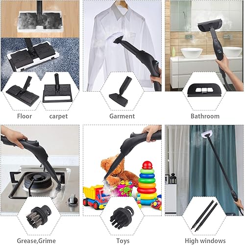 MLMLANT Steam Nettoyeur vapeur multifonction 2000 W - Nettoyeur à vapeur stratifié - Balai à vapeur - 20 accessoires pour sol, fenêtres, tapis, sols, meubles rembourrés, salle de bain - Nail Gallerys