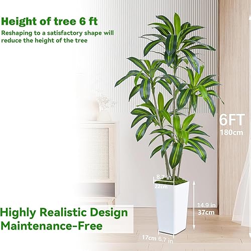 Arbre Artificiel Dracaena en Soie Faux Arbre avec Jardinière Blanche Fausse Plante de Sol Yucca Tropical (1Jardinière Blanche, 150CM) (1, Blanc, 150CM) - Nail Gallerys