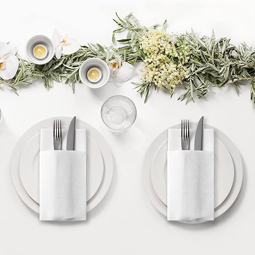 MORGIANA Lot de 100 Serviettes en Papier Jetables au Toucher Lin avec Poche Intégrée pour Couverts, pour Mariage, Noël, Thanksgiving, Anniversaire ou événements Blanc - Nail Gallerys