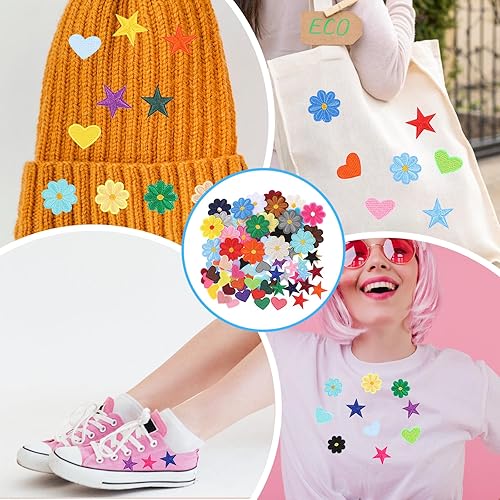 Classicseali Lot de 80 écussons thermocollants - Motif fleurs - Petites applications multicolores - Pour textiles pour adultes, enfants, filles - Pour chapeaux, jeans, vestes, sacs à dos - Nail Gallerys