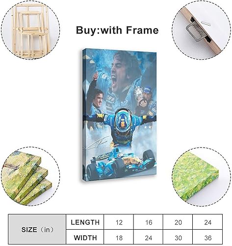 TONFON Fernando Alonso – Affiche sur toile avec autographe de pilote espagnol de F1 pour chambre à coucher, bureau, chambre, cadeau, sans cadre, 20 x 30 cm - Nail Gallerys