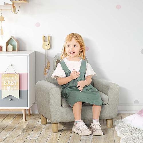HOMCOM Fauteuil pour Enfant canapé Chaise Enfant Design scandinave Grand Confort avec Oreille de Chat piètement Bois et Tissu dim. 61l x 42P x 53H cm Gris - Nail Gallerys