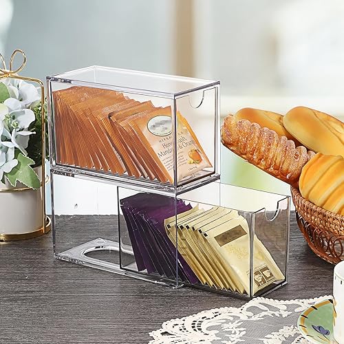 SUMNACON Lot de 2 organiseurs de tiroir en acrylique transparent empilable pour capsules de café - Design de tiroir pour sachets de thé de cuisine (sans sachet de thé) - Nail Gallerys