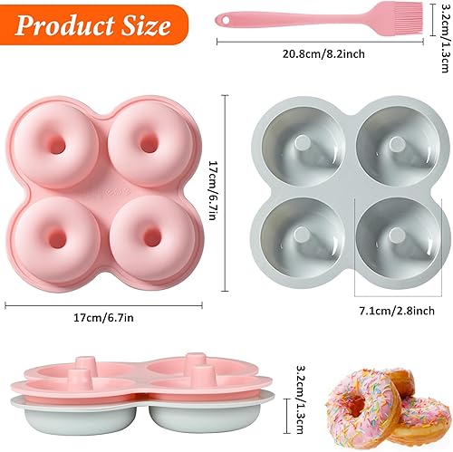 Jogoico Moule Donuts Silicone 2 Pièces, Moules à Beignets en Silicone à 4 Cavités Antiadhésive, Moule Donuts Cake Factory et Pinceau Silicone, Pour Beignets Gâteaux Bagels Biscuits Muffins - Nail Gallerys