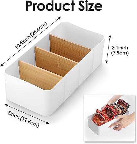 OGANAZI Boîte de rangement en plastique blanc avec 4 compartiments pour sachets de thé avec 3 compartiments amovibles en bambou pour dosettes de café, accessoires de cuisine, 26 x 12,8 x 7,9 cm - Nail Gallerys