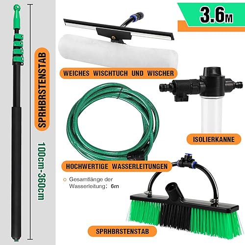 Daromigo Brosse de lavage télescopique de 4,8 m avec manche télescopique, en aluminium, brosse de lavage télescopique avec raccord d'eau, toit de terrasse et fenêtres, brosse de lavage télescopique - Nail Gallerys
