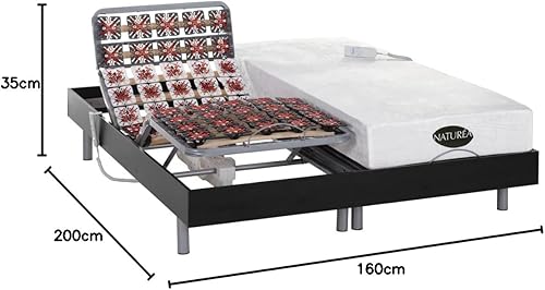 Vente-unique - Lit électrique de Relaxation Tout plots + Matelas mémoire de Forme et Bambou - 2 x 80 x 200 cm - Blanc - Lysis III de NATUREA - Nail Gallerys