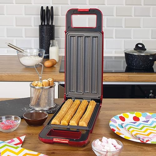 Global Gizmos 35529 Machine à Churros 700 W/Poche à Douille Incluse/Système Rotatif à 180° à Commande Thermostatique Pour Une Cuisson Parfaite/Fraîchement Cuire 4 Churros à la Fois - Nail Gallerys