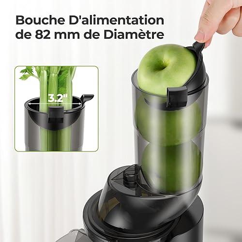 AIRMSEN Extracteur de Jus, Extracteur à Jus de Fruits et Légumes avec une Goulotte d'Alimentation de 82 mm pour Fruits et Légumes Entiers, Slow Juicer Presse-Agrumes à Froid sans BPA (Noir) - Nail Gallerys