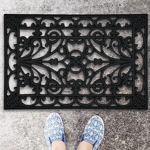 relaxdays Paillasson Caoutchouc, 40x60, antidérapant, résistant, caillebotis extérieur, Tapis d’entrée, Ornements, Noir - Nail Gallerys