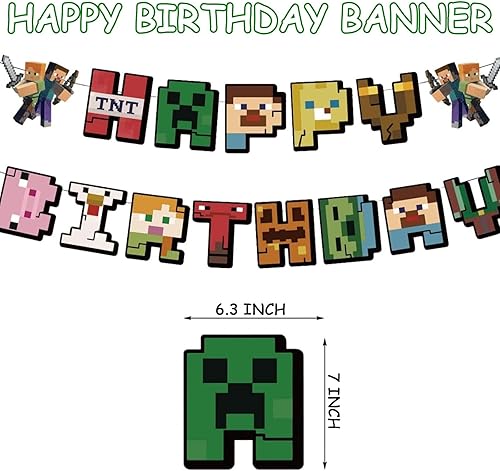 SSKHE Set de décoration de fête d'anniversaire style pixel - Bannières, guirlandes et ornements sur le thème aventure pixel - Fournitures de fête d'anniversaire pour garçons. - Nail Gallerys