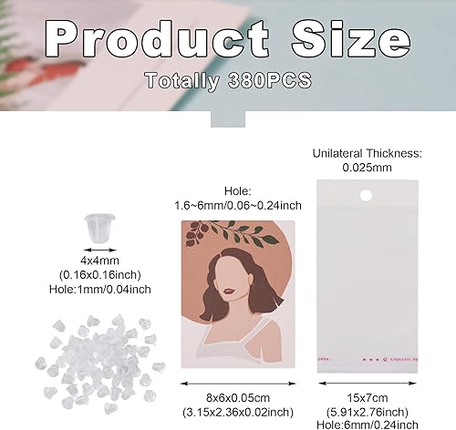 Pandahall Lot de 90 cartes de présentation de boucles d'oreilles avec sacs en cellophane et écrous d'oreille en plastique - Nail Gallerys