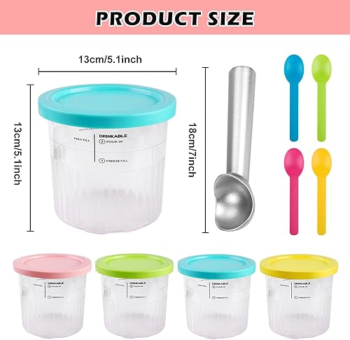 SUNOYA Accessoires Pour Sorbetière: 4 Tasses À Crème Glacée Motif Vague, Convient Pour Ninja Creami, Préparer Glaces, Smoothies, Gelées, Milkshakes, Pour Maison, Fêtes (Rose, Bleu, Jaune, Vert) - Nail Gallerys