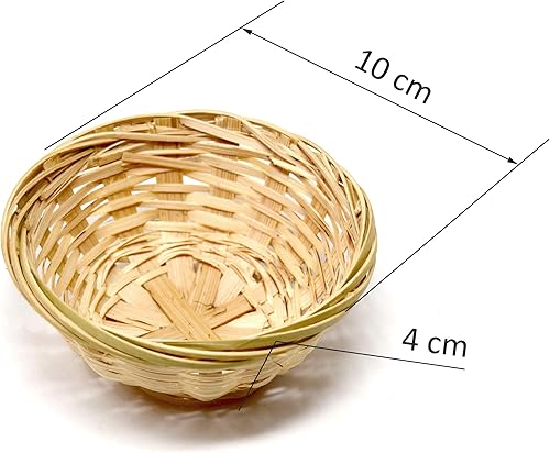 Lot de 10 corbeilles rondes décoratives en bambou tressé Env. 10 x 4 cm - Nail Gallerys