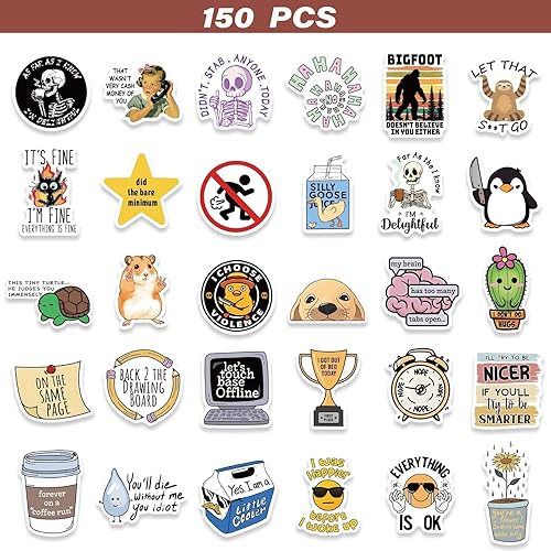 Tressora Lot de 150 autocollants amusants pour adultes – Mèmes drôles, sarcastiques, étranges, cool, humour sombre autocollants pour bouteilles d'eau, ordinateurs portables, scrapbooking, imperméables - Nail Gallerys