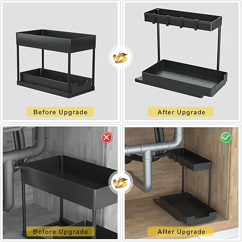 JUJEKWK Lot de 2 Rangement sous Évier - Organisateur sous Evier Tiroir Coulissant à Extraction - Rangement Et Organisation De Cuisine - Panier de rangement multifonction pour salle de bain - Noir - Nail Gallerys