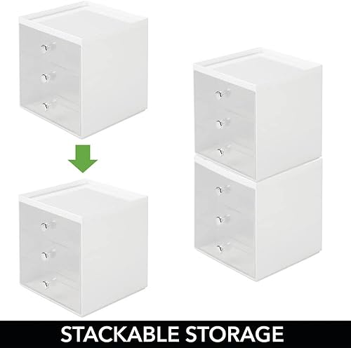 mDesign boîte de rangement pour lunettes – support à lunettes en plastique et métal avec 3 tiroirs – accessoire de rangement pour lunettes de lecture ou de soleil – blanc et transparent - Nail Gallerys