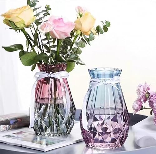 Supercap - Petit vase à fleurs en verre transparent de 17,8 cm pour décoration de table à manger, centre de table, maison de ferme, bureau, mariage (fleur non incluse), rose + gris - Nail Gallerys
