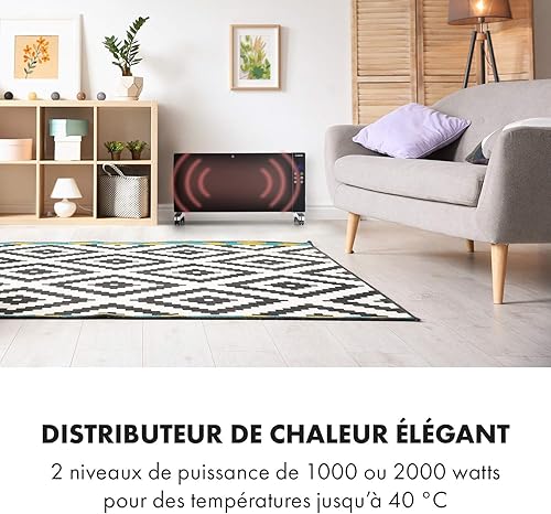 KLARSTEIN Lindholm - Radiateur convecteur, Affichage LED, Panneau tactile, Télécommande, Minuterie, 1000 ou 2000W, Thermostat 16-40° C, Sécurité enfants, Protection anti surchauffe - Blanc - Nail Gallerys