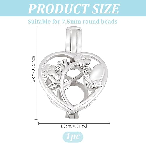 HOBBIESAY 1 pièce de 925 pendentifs en Argent Sterling avec Base en Forme de Cœur et de Cage à Perles pour la Fabrication de Bijoux. Trou : 4.5x2.5mm - Nail Gallerys