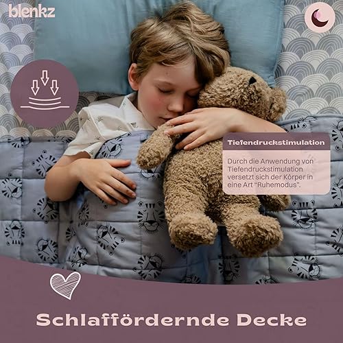 BLENKZ. Couverture lestée pour enfants - 5 kg - 140 x 200 cm - 7 ans et plus - Couverture thérapeutique lestée - Couette lourde (visage de tigre bleu, 5 kg - 140 x 200 cm) - Nail Gallerys