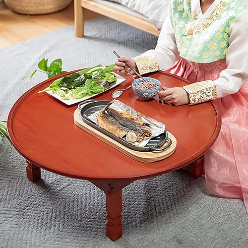 Table Basse Ronde Pliante en Bois Massif - Pour S'asseoir Sur le Sol, Salle à Manger Japonaise, Méditation, Kotatsu, Autel (23.6*11.4in) - Nail Gallerys