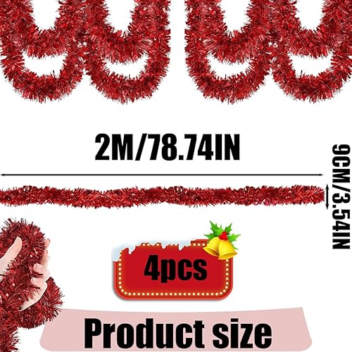 4 Pièces Guirlande Noel Sapin, Guirlande Or, 2 Meter Guirlande Tinsel Métallique, Guirlandes Tinsel Noël, Guirlande De Noel Sapin, pour Les Décorations De Noël à l'Intérieur Et à l'Extérieur (Or) - Nail Gallerys