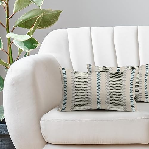 Lot de 2 housses de coussin lombaire décoratives en lin de style rustique de style rustique pour la maison, le canapé, le lit, 30,5 x 50,8 cm, bleu et gris à pois gris - Nail Gallerys