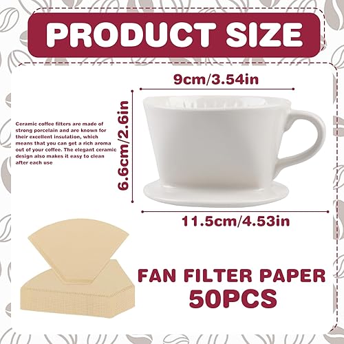 HOMURY Filtre en porcelaine avec 50 filtres, Cafetière pour 2 tasses - Blanc, Cadeau idée pour amis ou famille - Nail Gallerys