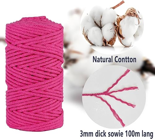 Lot de 4 fils de macramé 3 mm x 100 m - En coton - Accessoires de fil à tricoter - Laine pour tricot - Pour débutants, bricolage, tricot, décoration bohème, bricolage - Nail Gallerys