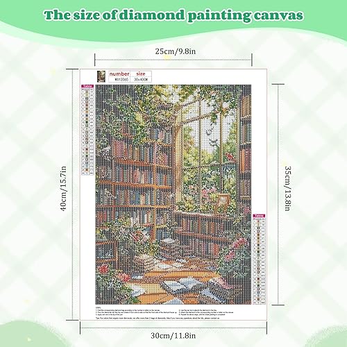 NEWENMO DIY Maison du Livre Diamond Painting Adulte,Librairie Peinture Diamant Kit Complet,Bricolage Fleurs Diamant Painting, Diamond Point de Croix Cristal Painting,pour Murale Maison Décor 30x40cm - Nail Gallerys