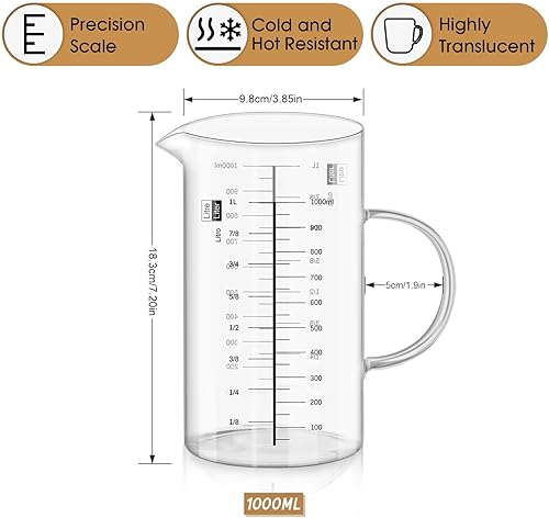 Aevcvok Verre Doseur 1L, Transparent Verre Mesureur Cuisine avec Couvercle en Bois, Récipients Gradué en Verre, 1000ML Tasse à Mesurer Verre Gradué Cuisine, Idéal pour Cuisine,Pâtisserie et Stockage - Nail Gallerys