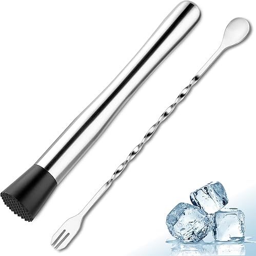 WLLHYF Lot de 2 pilons à cocktail en acier inoxydable de 25,4 cm avec cuillère à mélanger pour bar, bar, barman, agitateur à long manche pour cocktail, mojito, jus de fruits, boissons - Nail Gallerys