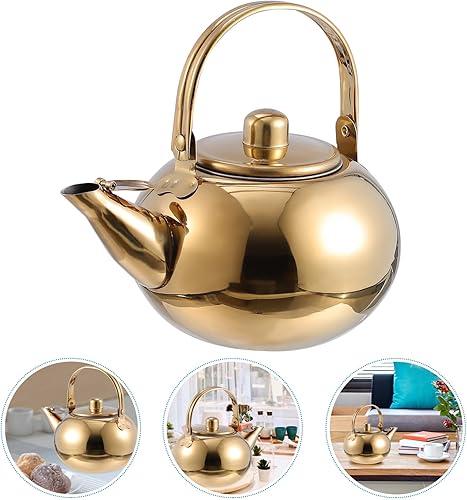 Alipis Théière en Acier Inoxydable Théière de 1000 Ml avec Infuseur Amovible Et Filtre à Bec Verseur Théière à Infuseur Bouilloire pour en Fleurs Et Thé en Vrac Doré - Nail Gallerys