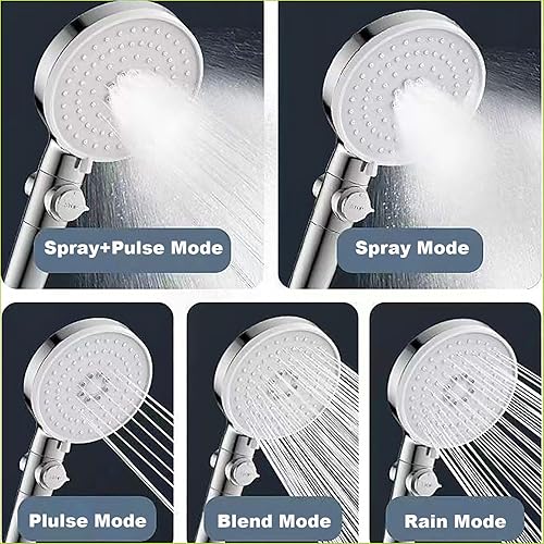 Pommeau de Douche Haute Pression, 12CM Grande Pomme de Douche Economie Deau avec Interrupteur de Stop, 5 Types de Jet Argent Douchette avec Filtre pour Bain SPA - Nail Gallerys