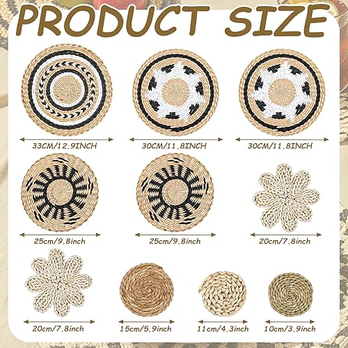 YiYa Lot De 10 Décoration Murale En Rotin Paniers Muraux À Suspendre En Rotin Paniers Muraux Boho Panier Mural Tissé À Suspendre pour Décoration Mural Maison Ferme Salon - Nail Gallerys