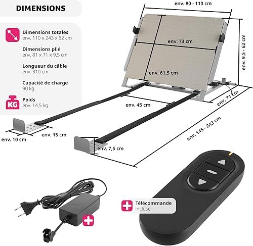 TecTake® Dossier de lit électrique pour Sommier à Lattes & sommier tapissier Lit Adulte Lit ado Lit 1 Place avec Moteur Silencieux & télécommande, Largeur réglable Tous Types de Matelas - Nail Gallerys