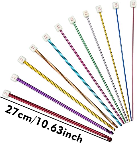 11 Pièces Crochet Tunisien,Multicolore Aluminium Tunisien Afghan Crochet,Crochet Aiguilles À Tricoter Set pour Crochet Débutants et Professionnels( 2 à 8 mm) - Nail Gallerys