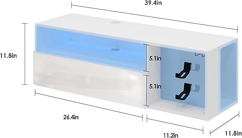 SogesHome Meuble TV Mural LED Console Murale Flottante avec 4 Compartiments Support TV Suspendu Moderne Centre de Divertissement avec Éclairage LED Rangement pour Consoles et Accessoires - Nail Gallerys