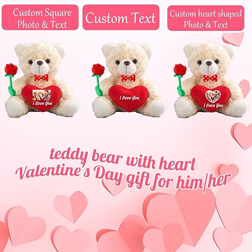 Nounours Personnalisé avec Coeur, Nounours avec Texte, Cadeau Personnalisé pour Saint Valentin Homme Nounours Saint Valentin Cadeau Anniversaire Femme Cadeaux de Noël (25cm-Texte) - Nail Gallerys