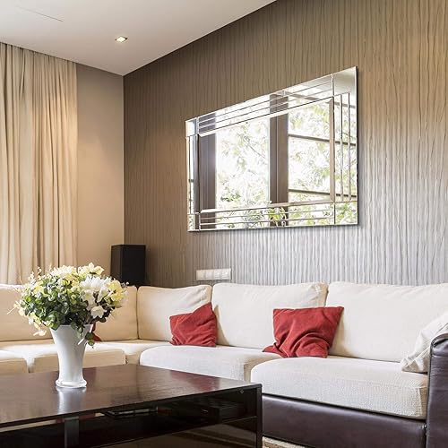 MirrorOutlet YC020-1 Miroir Mural d'angle carré Moderne en Verre biseauté 120 x 80 cm, sans Cadre, rectangulaire - Nail Gallerys