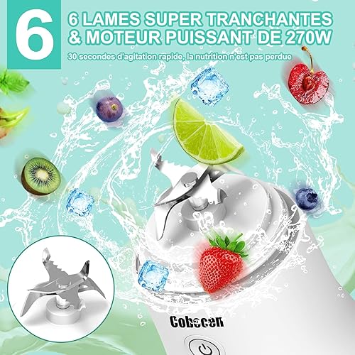 Cobocen Mixeur Portable, Mixeur Smoothie pour Shakes et Smoothies, Mini Blender avec Type-C Rechargeable et 6 Lames, pour Cuisine Bureau Voyage - Nail Gallerys