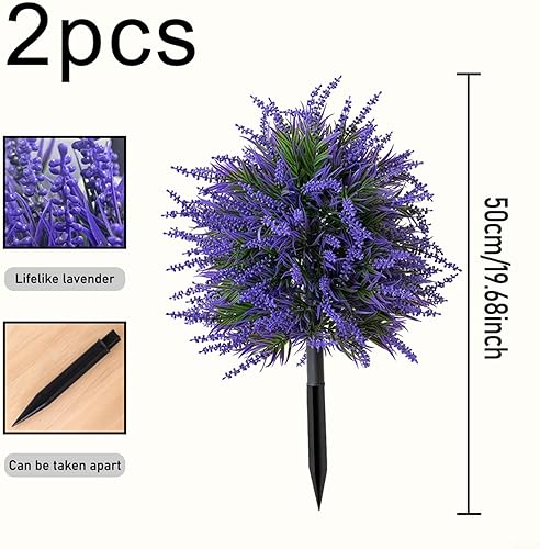 Lot de 2 boules de buis artificielles de lavande - 50 cm - Résistantes aux UV - Plantes décoratives pour extérieur et intérieur - Avec piquet pour jardin, terrasse, balcon, entrée - Nail Gallerys