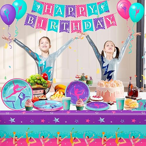 Décorations de Fête de Gymnastique, 78 Pcs Fournitures de Fête D'anniversaire de Gymnastique - Gymnastique Bannière D'anniversaire Ballons Nappe etc Décorations de Fête D'anniversaire de Gymnastique - Nail Gallerys