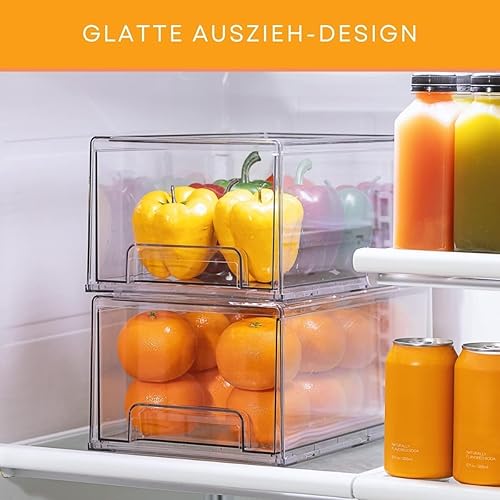 Epzia 1 grand organiseur de réfrigérateur - Transparent, empilable, extractible, pour tiroir, réfrigérateur, congélateur et pantry (transparent) - Nail Gallerys