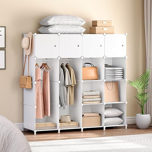HOOBRO Armoire Penderie Modulable, 20 Cubes, Armoire Chambre Portable, Armoire de Rangement avec Portes et tringles, 2 patères, pour Vêtements, Chaussures, Jouets, Blanc EWT45LY01N1 - Nail Gallerys