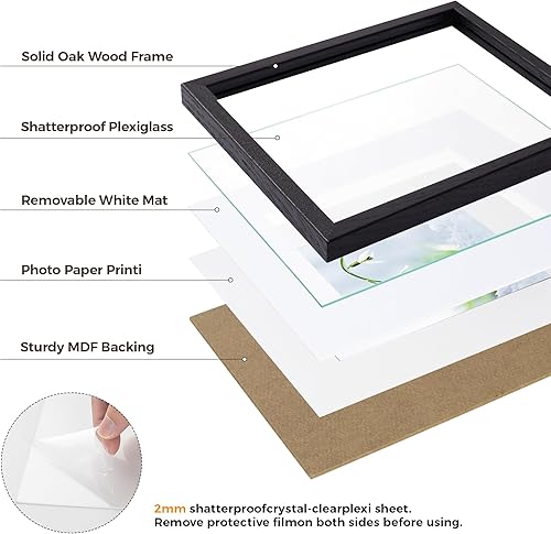 Cadre photo A4 en bois de chêne massif A4 (21 x 30 cm) pour certificats, documents, cadres photo A4 avec passe-partout pour impressions A5, cadres pour affiches A4 avec verre trempé, suspension murale - Nail Gallerys