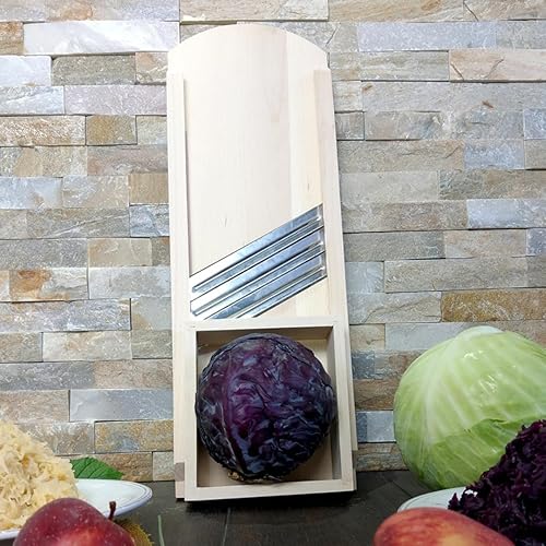HOFMEISTER® Coupe-chou, 55 cm, découpe sécurisée des têtes de chou & légumes grâce au chariot mobile, rabot à légumes pour choucroute, chou rouge & salade de chou, Fabriqué en UE, en bois de hêtre - Nail Gallerys