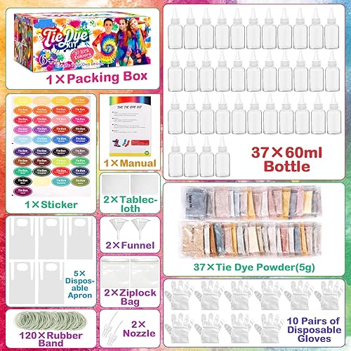 ZLPBAO Tie Dye Kit 37 Couleurs - Kit Tie Dye pour enfants - Teinture Textile de Tissu Vives pour Enfants et Adultes DIY Peinture de Vêtements - Kit d'art et d'artisanat pour teinter vêtements - Nail Gallerys